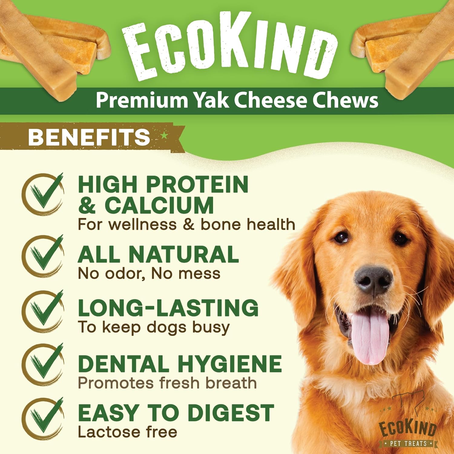 Gold Yak Chews for Large Dogs (1 lb to 5lb Bags)